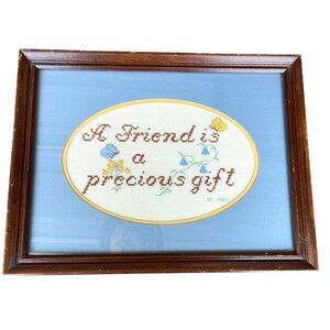 Handmade Cross-Stitch Wall Art A Friend Is A Precious Gift Wood Frame Mat Glass